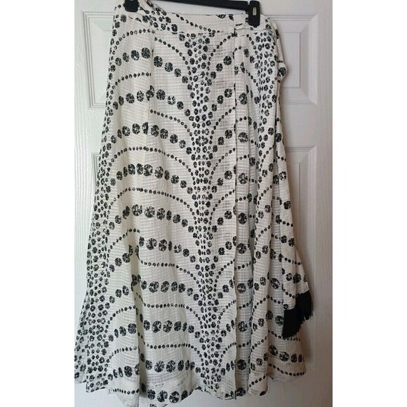 Marie Oliver Estine Wrap Skirt Sz XS  Ivory Dolphine Dots  Lined Linen Viscose - Picture 13 of 13
